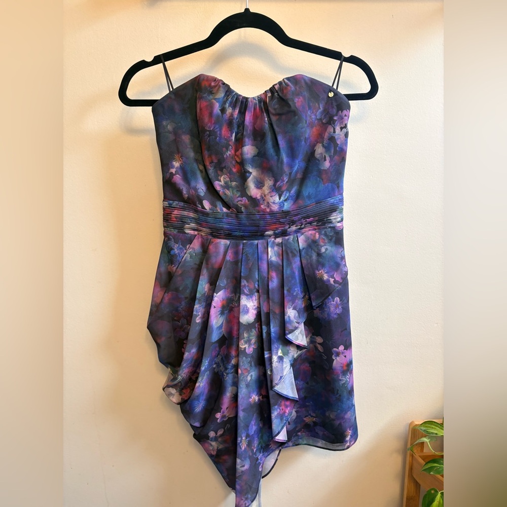 Guess Midnight Floral Strapless Cocktail Dress